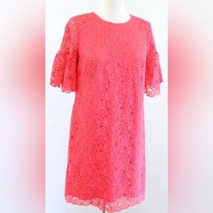 Ann Taylor Womens Deep Coral Leaf Floral Lace Flare Sleeve Shift Dress Size 00p